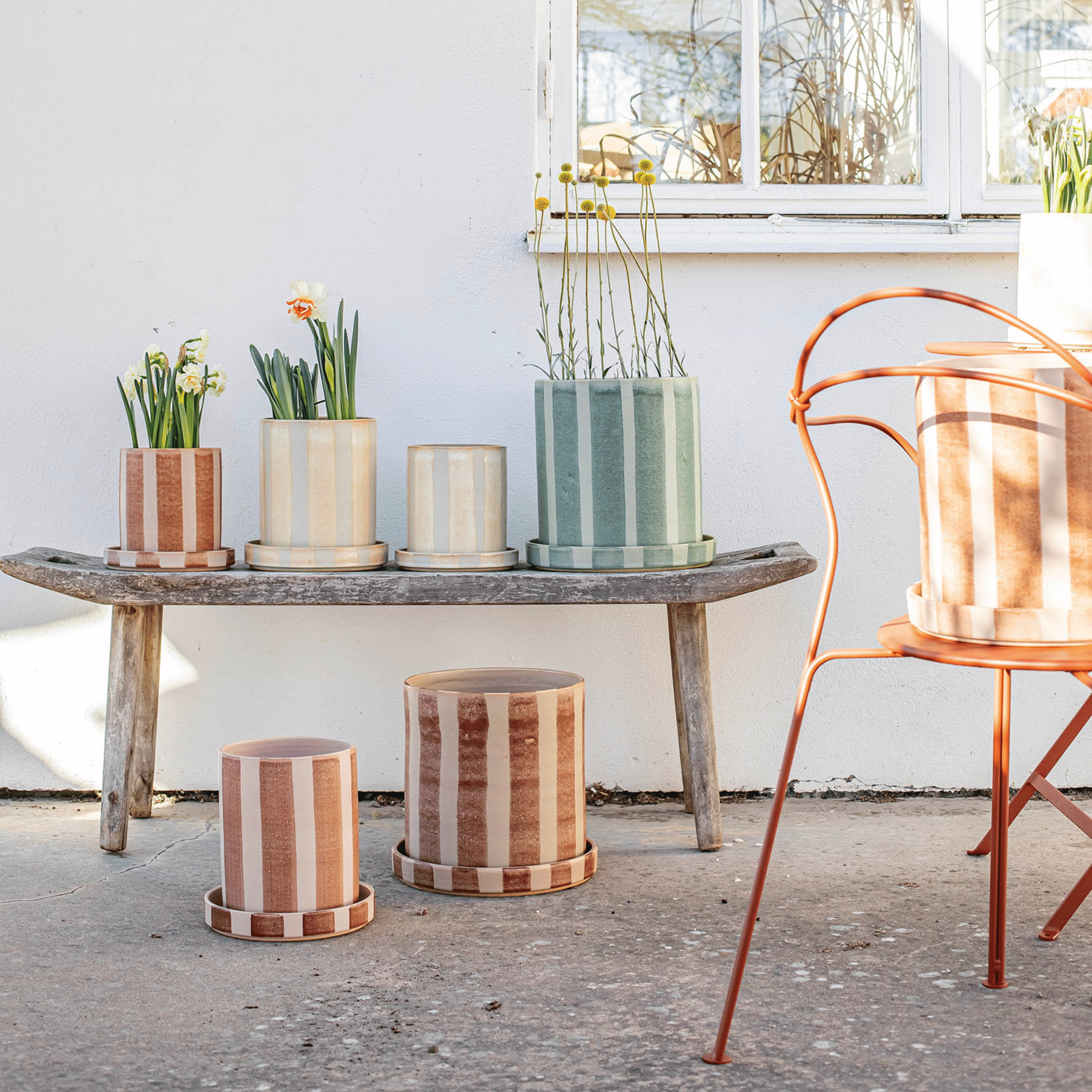 Bredrandig kruka med fat - Liten