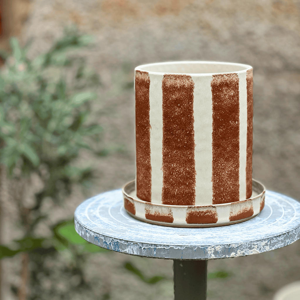 Bredrandig kruka med fat - Liten